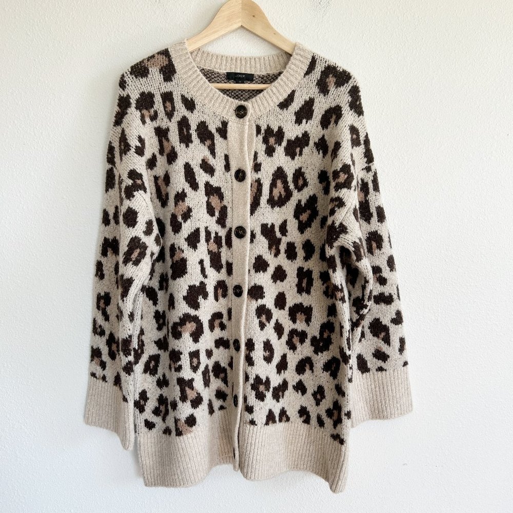 J Crew Oversize Leopard Cardigan Sweater Super Soft Knit